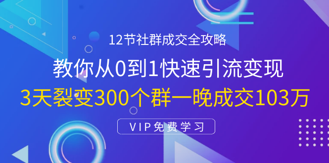 12节社群成交全攻略：从0到1快速引流变现，3天裂变300个群一晚成交103万-小牛学府