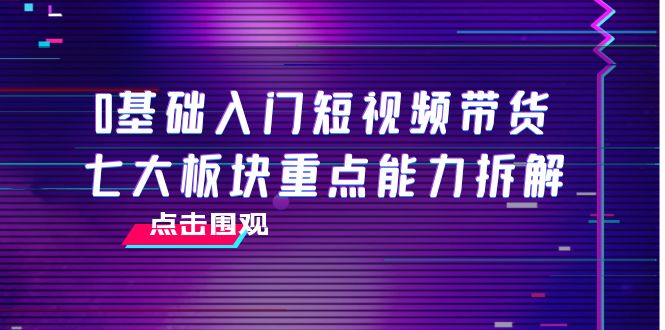 0基础入门短视频带货,七大板块重点能力拆解,7节精品课4小时干货-小牛学府