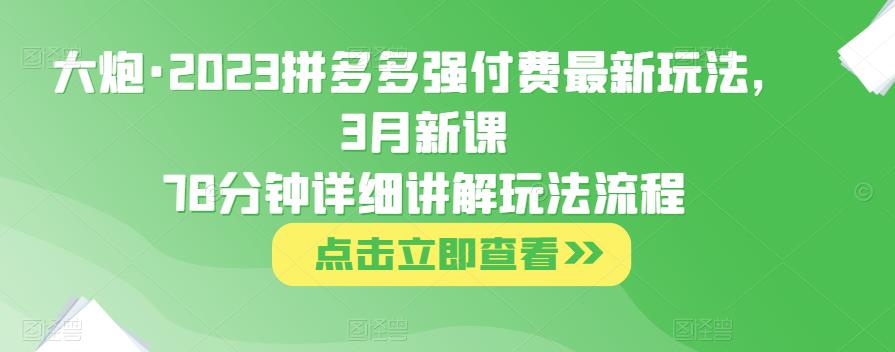大炮·2023拼多多强付费最新玩法，3月新课​78分钟详细讲解玩法流程-小牛学府