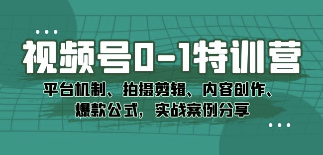 视频号0-1特训营：平台机制、拍摄剪辑、内容创作、爆款公式，实战案例分享-小牛学府