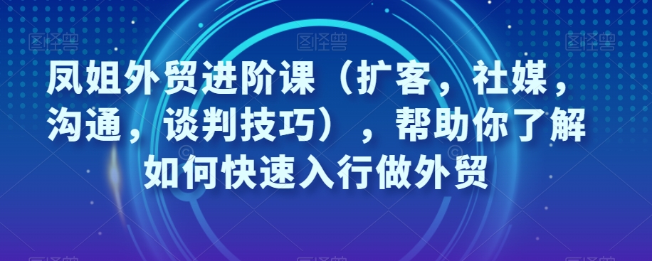 凤姐外贸进阶课(扩客,社媒,沟通,谈判技巧),帮助你了解如何快速入行做外贸-小牛学府