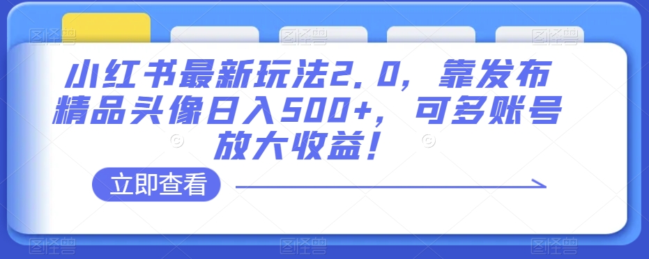 小红书最新玩法2.0,靠发布精品头像日入500+,可多账号放大收益!【揭秘】-小牛学府