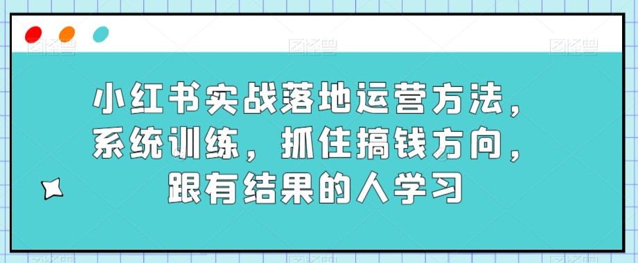 小红书实战落地运营方法,系统训练,抓住搞钱方向,跟有结果的人学习-小牛学府