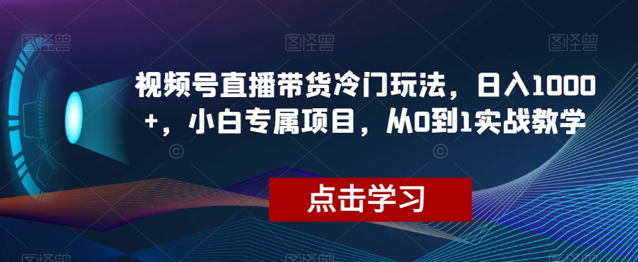 视频号直播带货冷门玩法，日入1000+，小白专属项目，从0到1实战教学【揭秘】-小牛学府