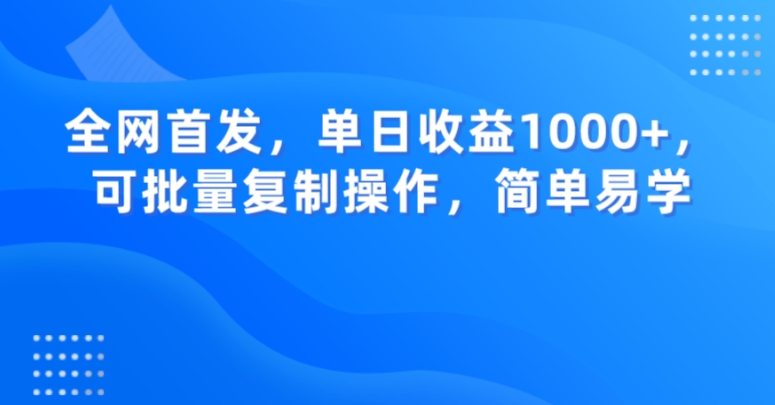 全网首发，单日收益1000+，可批量复制操作，简单易学【揭秘】-小牛学府