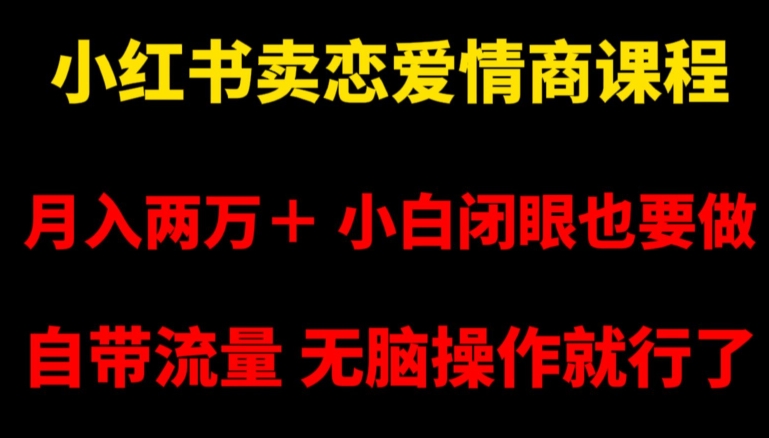 小红书卖恋爱情商课程，月入两万＋，小白闭眼也要做，自带流量，无脑操作就行了【揭秘】-小牛学府