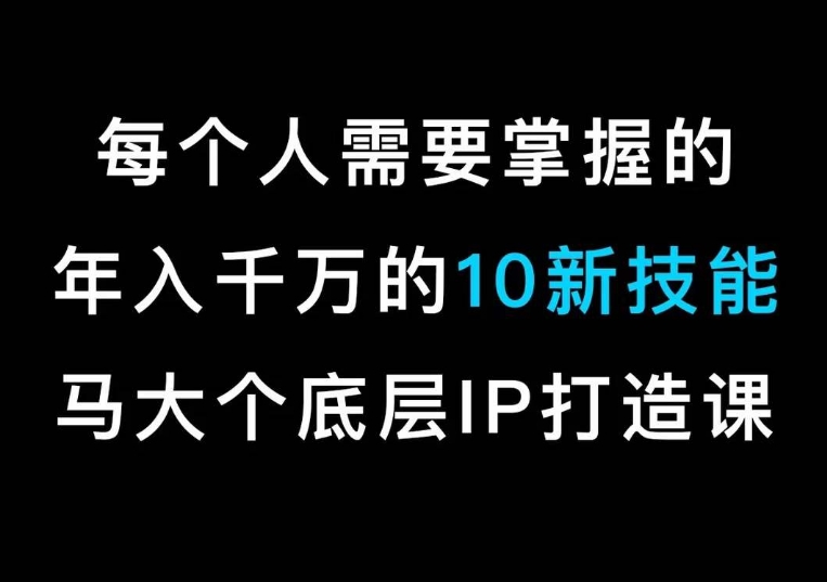 马大个的IP底层逻辑课,每个人需要掌握的年入千万的10新技能,约会底层IP打造方法!-小牛学府