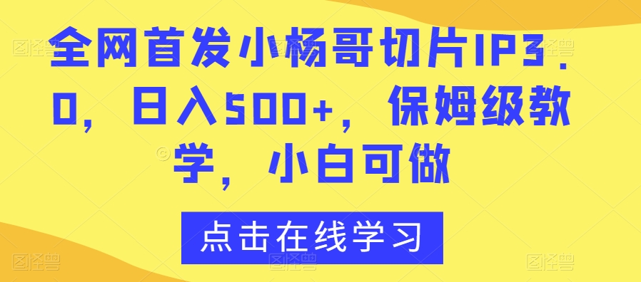 全网首发小杨哥切片IP3.0,日入500+,保姆级教学,小白可做【揭秘】-小牛学府
