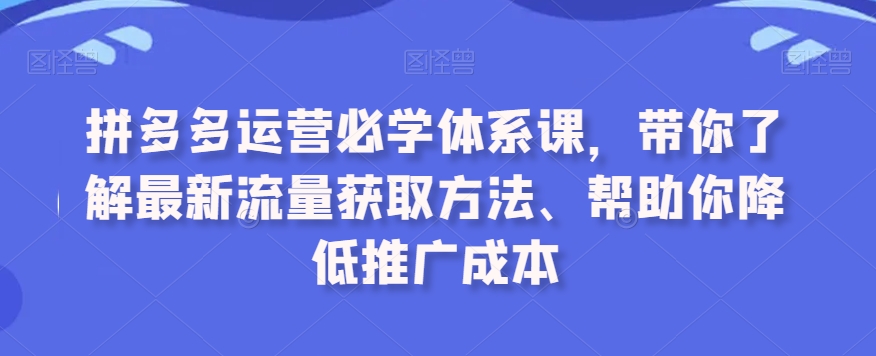 拼多多运营必学体系课,带你了解最新流量获取方法、帮助你降低推广成本-小牛学府