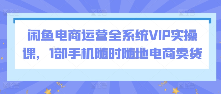 闲鱼电商运营全系统VIP实操课，1部手机随时随地电商卖货-小牛学府