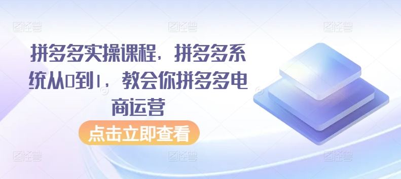 拼多多实操课程,拼多多系统从0到1,教会你拼多多电商运营-小牛学府