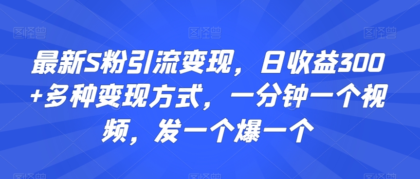 最新S粉引流变现,日收益300+多种变现方式,一分钟一个视频,发一个爆一个【揭秘】-小牛学府