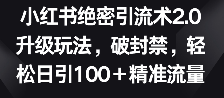小红书绝密引流术2.0升级玩法,破封禁,轻松日引100+精准流量【揭秘】-小牛学府