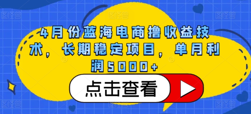 4月份蓝海电商撸收益技术，长期稳定项目，单月利润5000+【揭秘】-小牛学府
