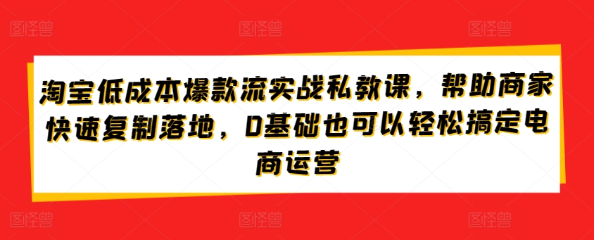 淘宝低成本爆款流实战私教课，帮助商家快速复制落地，0基础也可以轻松搞定电商运营-小牛学府
