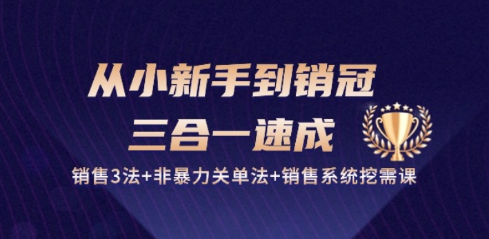 从小新手到销冠 三合一速成:销售3法+非暴力关单法+销售系统挖需课 (27节)-小牛学府