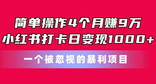 简单操作4个月赚9w,小红书打卡日变现1k,一个被忽视的暴力项目【揭秘】-小牛学府