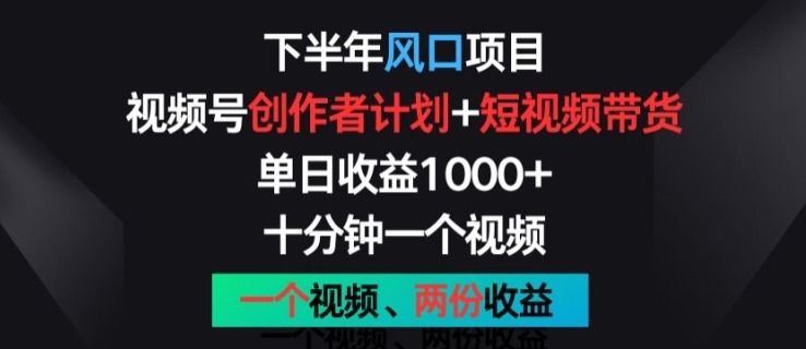 下半年风口项目，视频号创作者计划+视频带货，一个视频两份收益，十分钟一个视频【揭秘】-小牛学府