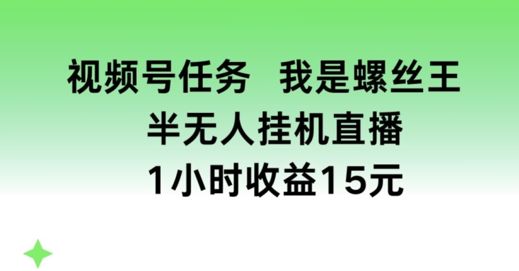 视频号任务，我是螺丝王， 半无人挂机1小时收益15元【揭秘】-小牛学府