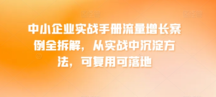 中小企业实战手册流量增长案例全拆解,从实战中沉淀方法,可复用可落地-小牛学府