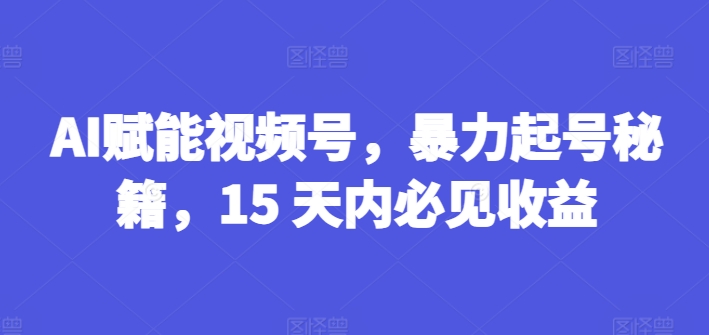 AI赋能视频号，暴力起号秘籍，15 天内必见收益【揭秘】-小牛学府