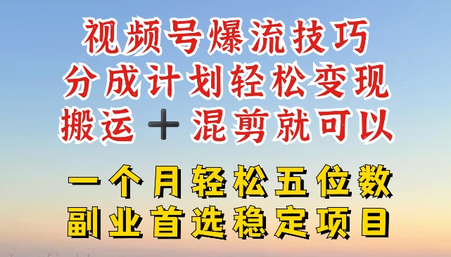 视频号爆流技巧，分成计划轻松变现，搬运 +混剪就可以，一个月轻松五位数稳定项目【揭秘】-小牛学府