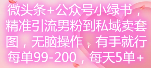 微头条+公众号小绿书,精准引流男粉到私域卖套图,无脑操作,有手就行,每单99-200,每天5单-小牛学府