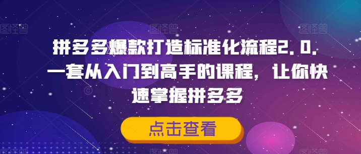 拼多多爆款打造标准化流程2.0，一套从入门到高手的课程，让你快速掌握拼多多-小牛学府
