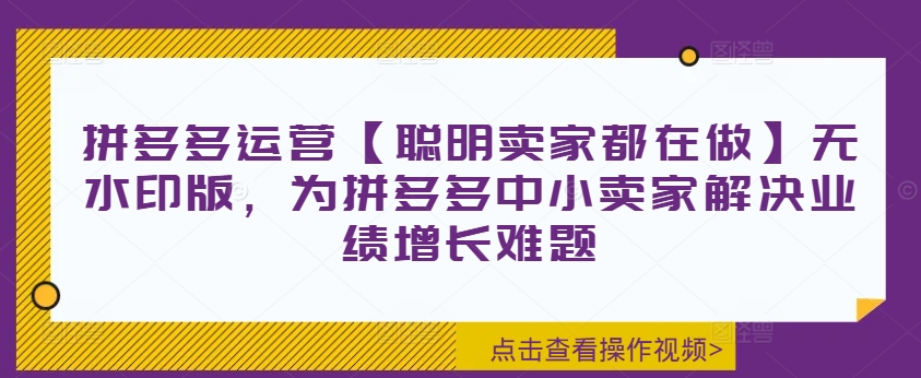 拼多多运营【聪明卖家都在做】无水印版,为拼多多中小卖家解决业绩增长难题-小牛学府
