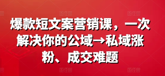 爆款短文案营销课，一次解决你的公域→私域涨粉、成交难题-小牛学府