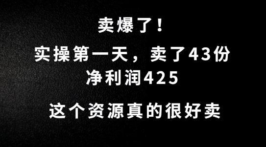 这个资源,需求很大,实操第一天卖了43份,净利润425【揭秘】-小牛学府