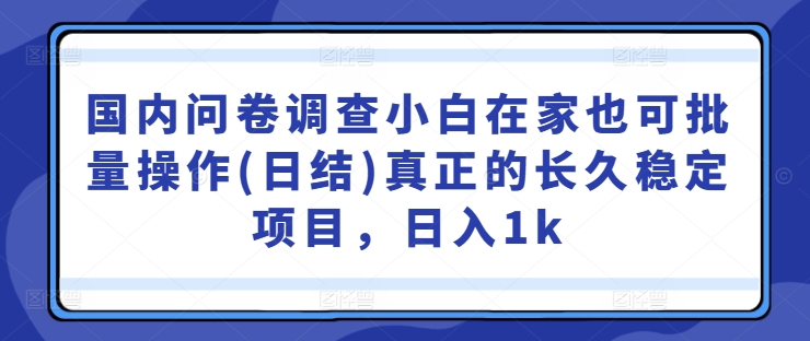 国内问卷调查小白在家也可批量操作(日结)真正的长久稳定项目,日入1k【揭秘】-小牛学府