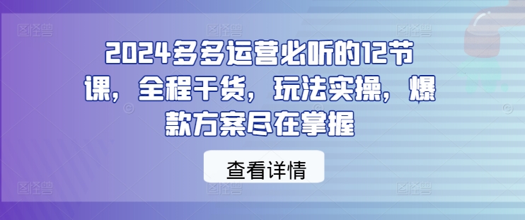 2024多多运营必听的12节课，全程干货，玩法实操，爆款方案尽在掌握-小牛学府