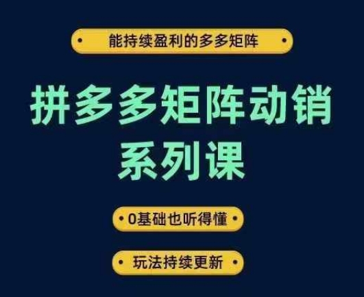 拼多多矩阵动销系列课，能持续盈利的多多矩阵，0基础也听得懂，玩法持续更新-小牛学府