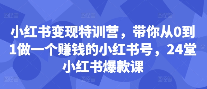 小红书变现特训营,带你从0到1做一个赚钱的小红书号,24堂小红书爆款课-小牛学府