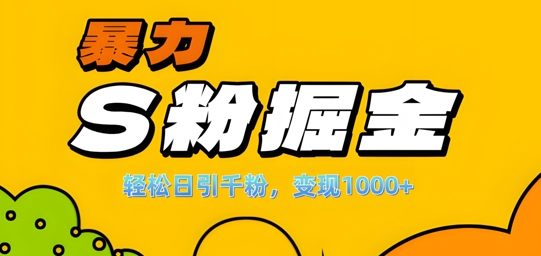 单人单机日引千粉,变现1k+,S粉流量掘金计划攻略【揭秘】-小牛学府