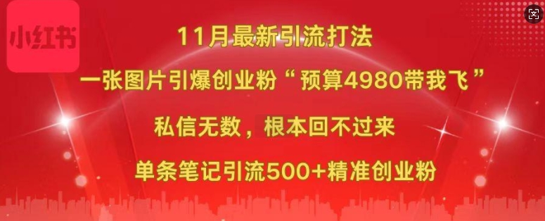 小红书11月最新图片打粉,一张图片引爆创业粉,“预算4980带我飞”,单条引流500+精准创业粉-小牛学府