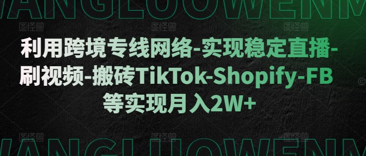 利用跨境专线网络-实现稳定直播-刷视频-搬砖TikTok-Shopify-FB等实现月入2W+【揭秘】-小牛学府