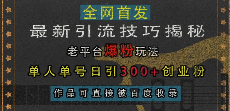 最新引流技巧揭秘,老平台爆粉玩法,单人单号日引300+创业粉,作品可直接被百度收录-小牛学府