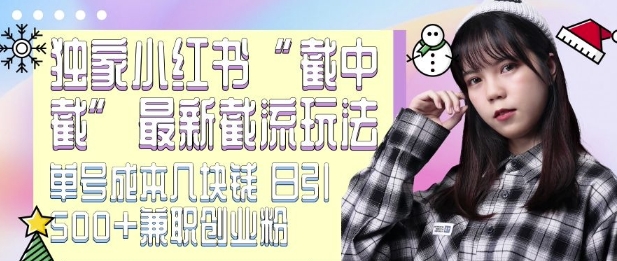 最新小红书截流玩法 独家截中截 单号成本几块钱 日引500+CY粉JZ粉-小牛学府