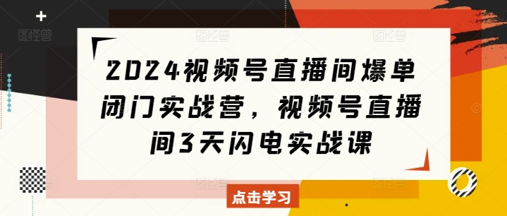 2024视频号直播间爆单闭门实战营,视频号直播间3天闪电实战课-小牛学府