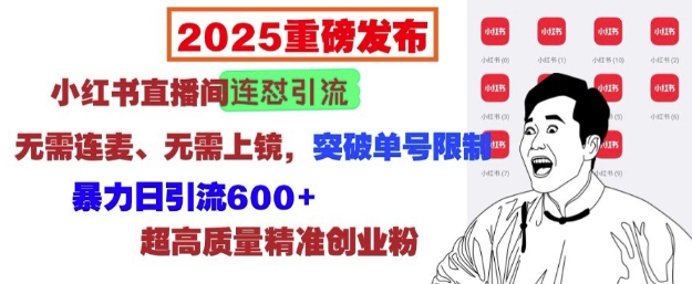 2025重磅发布:小红书直播间连怼引流,无需连麦、无需上镜,突破单号限制,暴力日引流600+-小牛学府