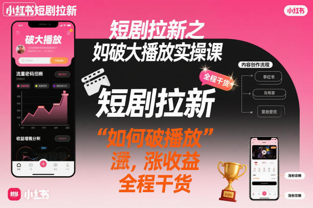 短剧拉新之小红书如何破大播放实操课，如何破播放，涨收益，全程干货-小牛学府