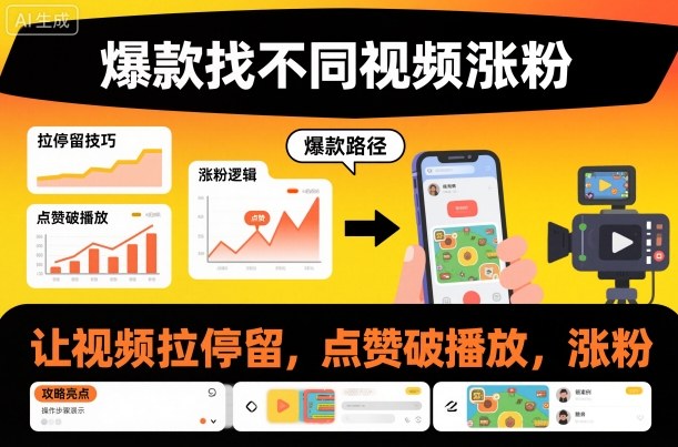 爆款找不同视频涨粉，让视频拉停留，实现点赞，破播放，涨粉-小牛学府