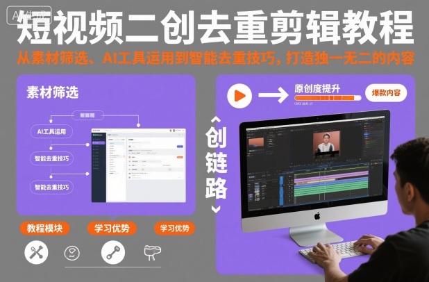 短视频二创去重剪辑教程，从素材筛选、AI工具运用到智能去重技巧，打造独一无二的内容-小牛学府
