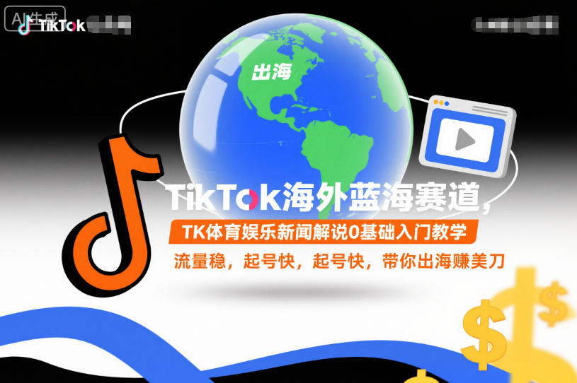 TikTok海外蓝海赛道，TK体育娱乐新闻解说0基础入门教学，流量稳，起号快，带你出海賺美刀-小牛学府