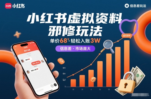 小红书虚拟资料邪修玩法，单价68，轻松入账3W，信息差玩法，市场庞大-小牛学府
