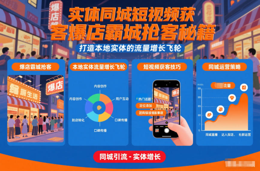 实体同城短视频获客爆店霸城抢客秘籍，打造本地实体的流量增长飞轮-小牛学府