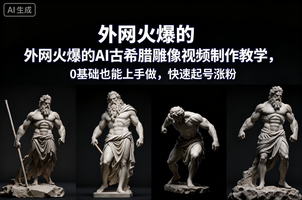 外网火爆的AI古希腊雕像视频制作教学，0基础也能上手做，快速起号涨粉-小牛学府