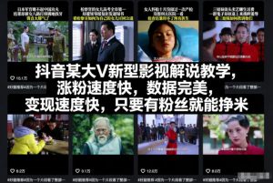 抖音某大V新型影视解说教学,涨粉速度快,数据完美,变现速度快,只要有粉丝就能挣米-小牛学府